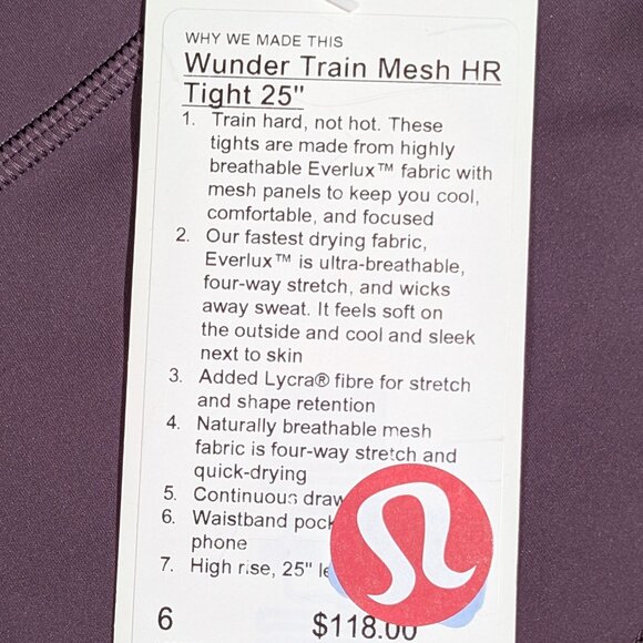 Lululemon Wunder Train Mesh HR Tight 25” Grape Thistle Purple Women's 6 NWT New - Picture 2 of 12